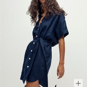 White JCrew 100% linen belted lined dress